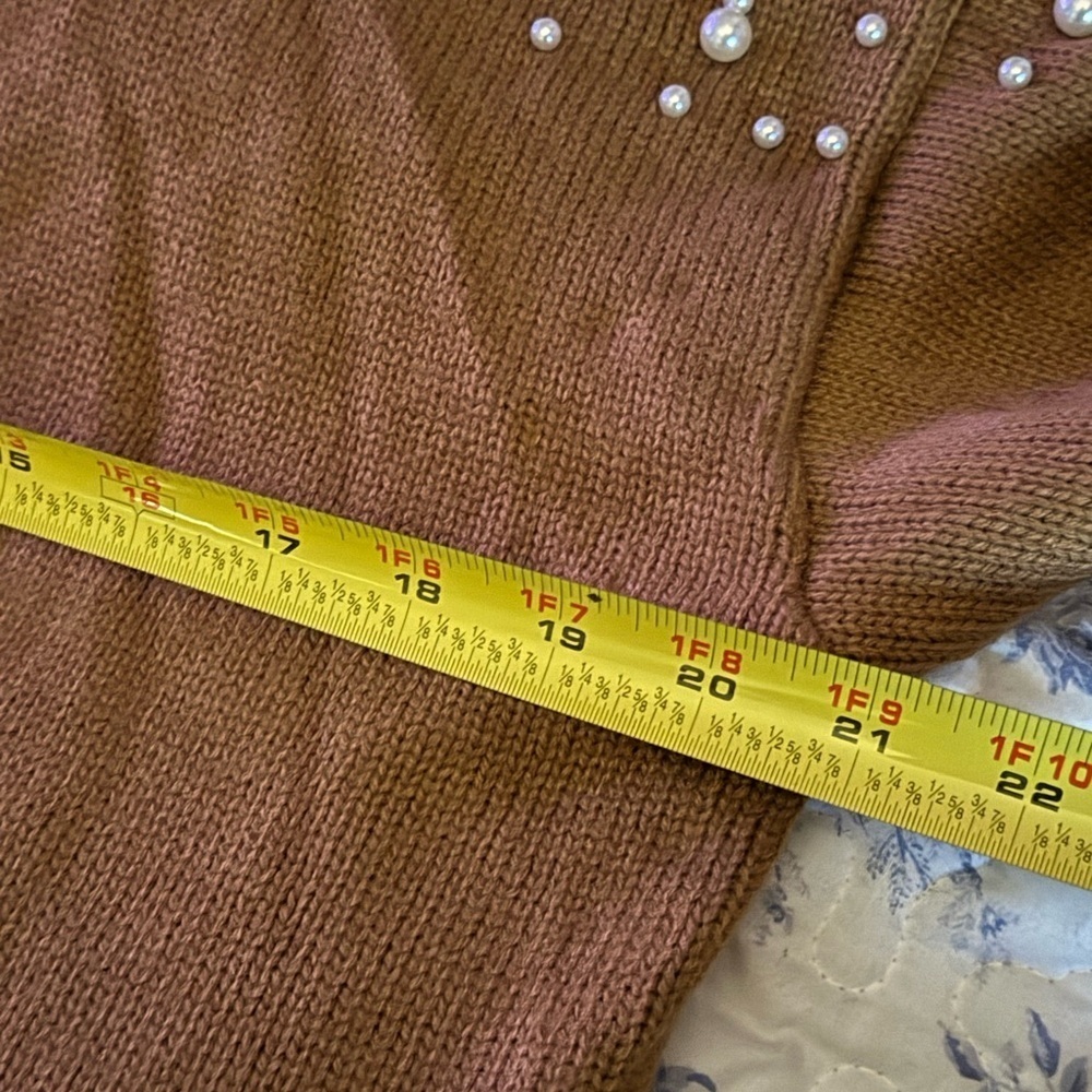 Brown/tan Pearl-Embellished Women's Sweater - Picture 4 of 6